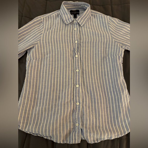 J. Crew Blue and White Linen Shirt - Picture 2 of 7